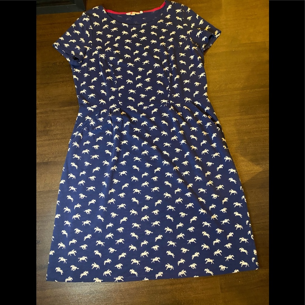 Boden Blue Cotton Dress with White Horse - 14